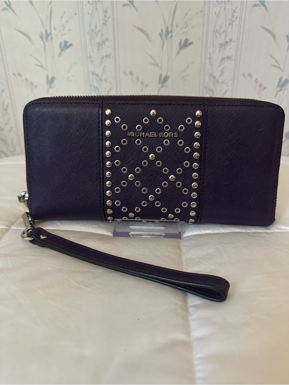 Michael Kors Plum Saffiano Studded Wallet